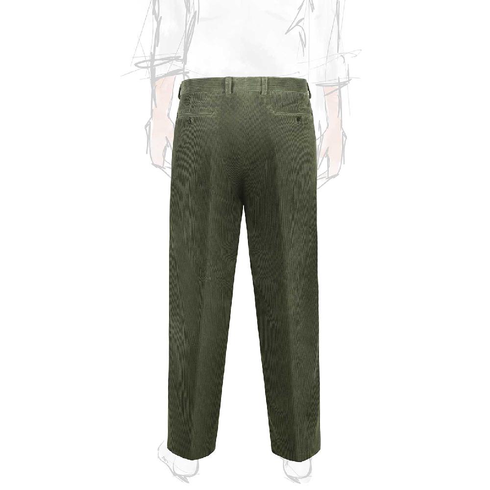 Rubinacci Pantalone 2 pinces in velluto a coste verde militare Offerta speciale della fabbrica