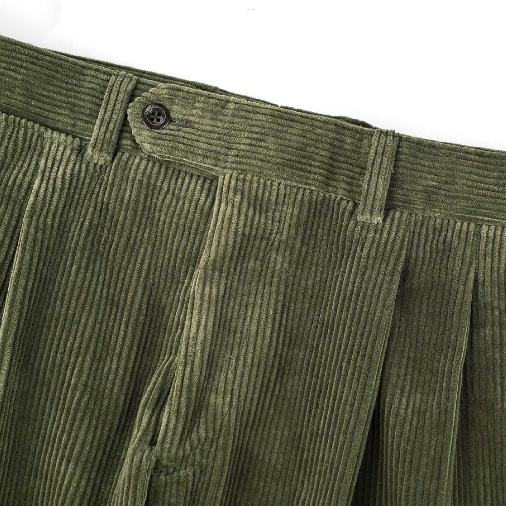 Rubinacci Pantalone 2 pinces in velluto a coste verde militare Offerta speciale della fabbrica