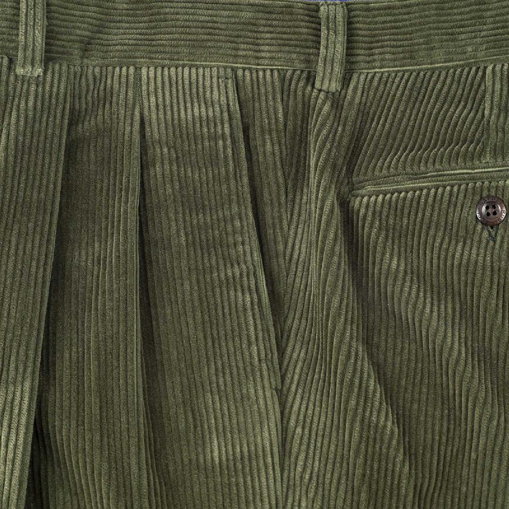 Rubinacci Pantalone 2 pinces in velluto a coste verde militare Offerta speciale della fabbrica