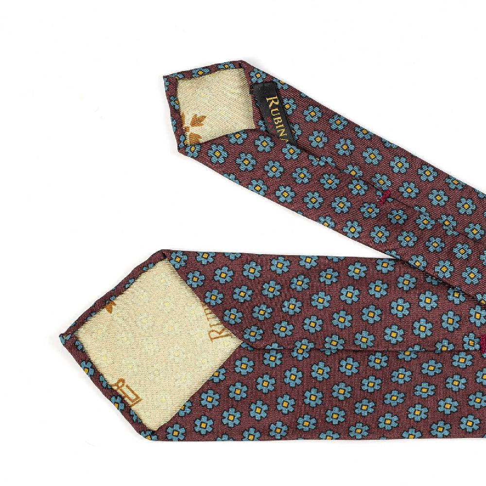 Rubinacci Cravatta in twill di seta bordeaux con stampa floreale Prezzo Ridotto