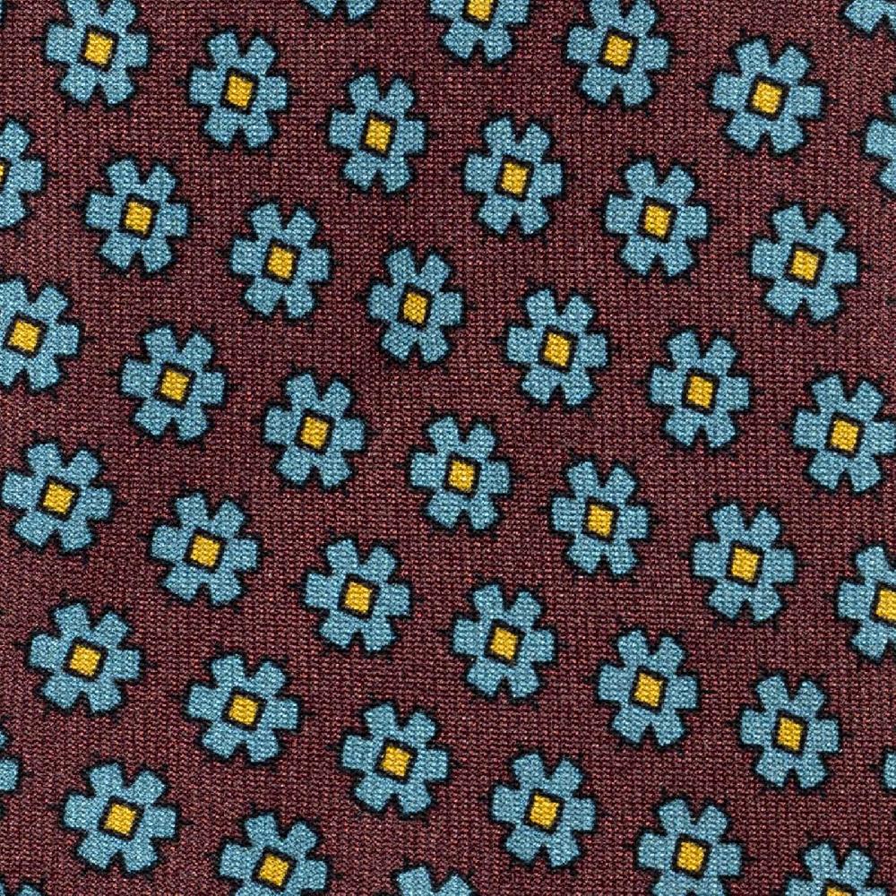 Rubinacci Cravatta in twill di seta bordeaux con stampa floreale Prezzo Ridotto