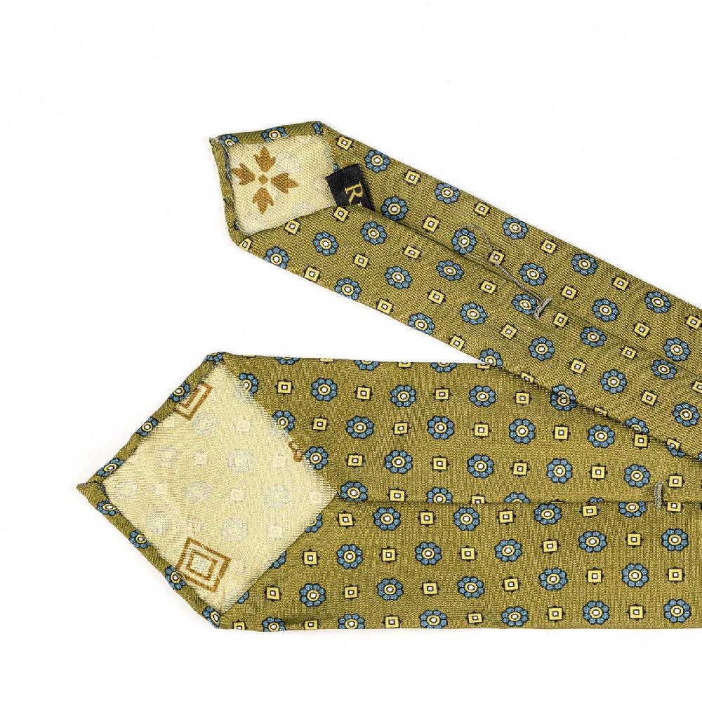 Rubinacci Cravatta in twill di seta senape con stampa floreale Sottocosto