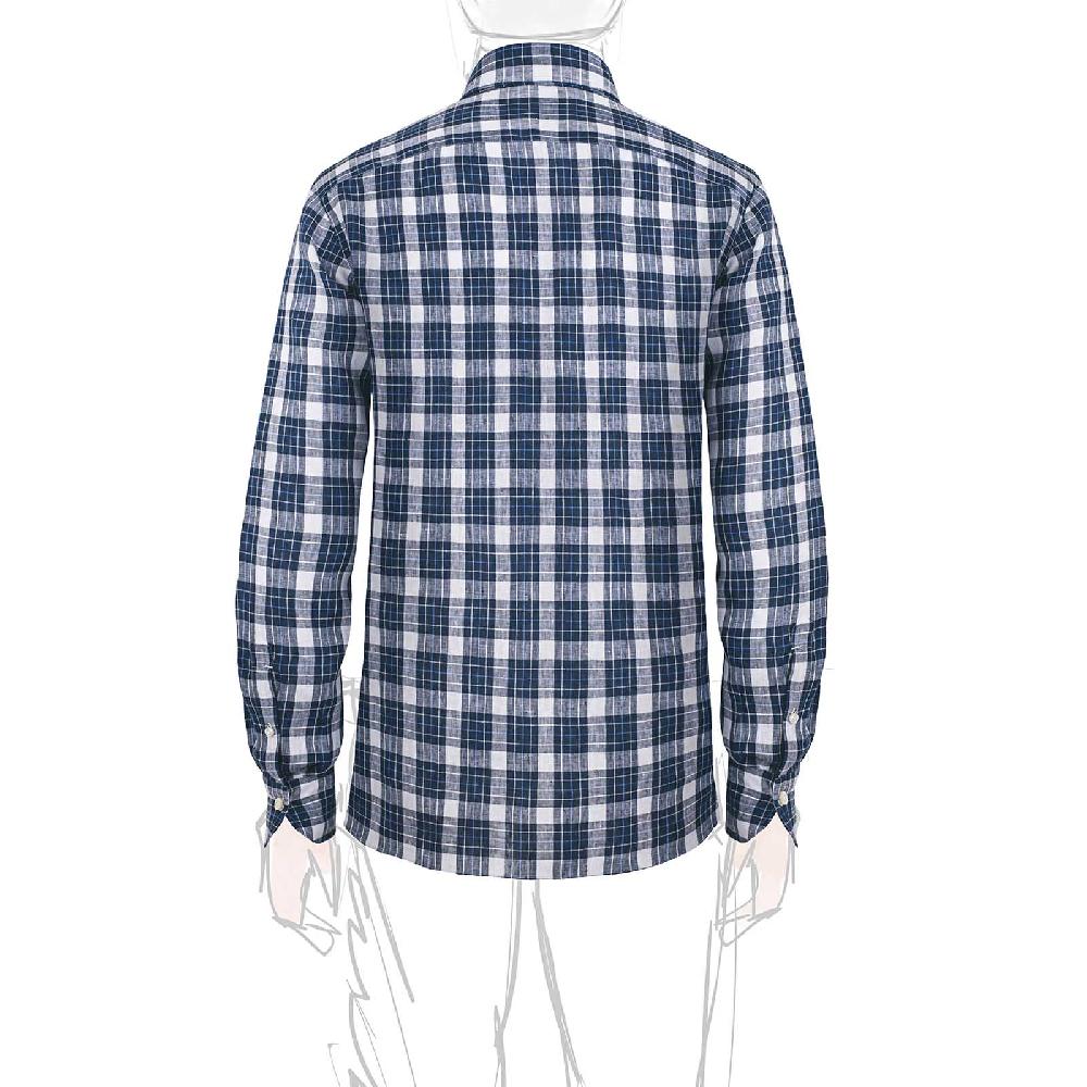 Rubinacci Vintage archive camicia in lino bianco e blu Presa