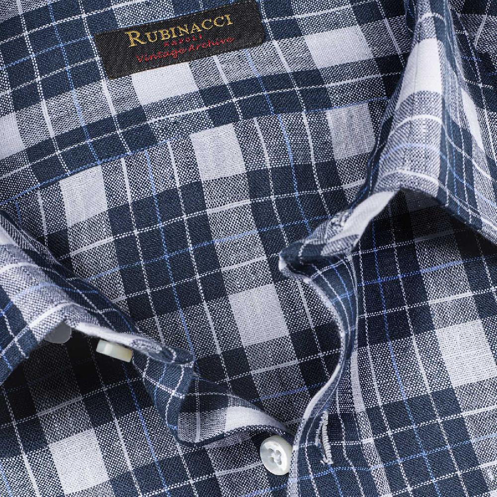 Rubinacci Vintage archive camicia in lino bianco e blu Presa