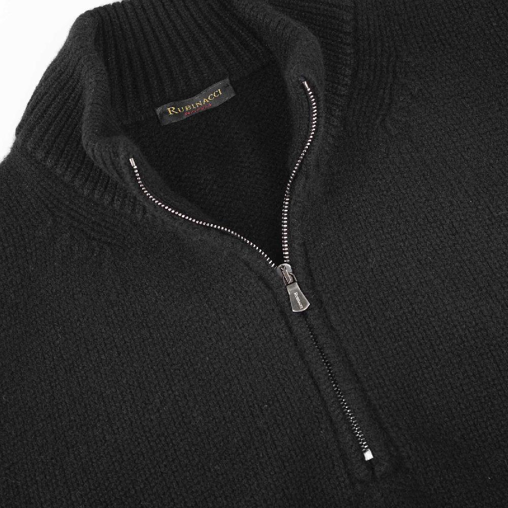 Rubinacci Pull mezza zip in cashmere nero Vendita Calda