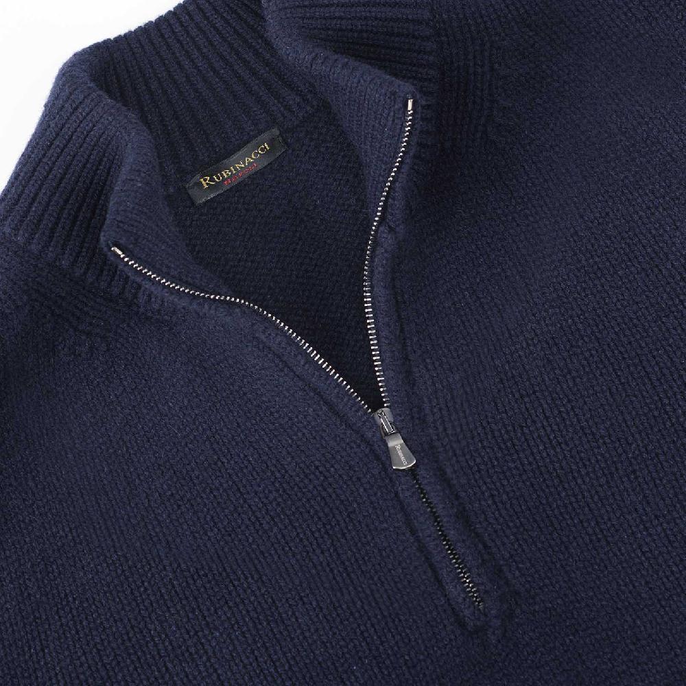 Rubinacci Pull mezza zip in cashmere blu Vendita Economica