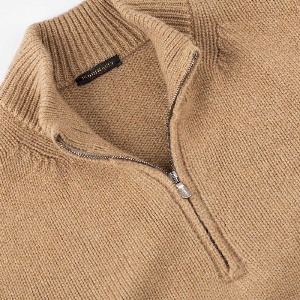 Rubinacci Pull mezza zip in cashmere rhum Saldi Di Fabbrica
