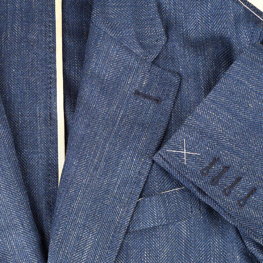 Rubinacci Giacca in lana e seta spigata blu Moda