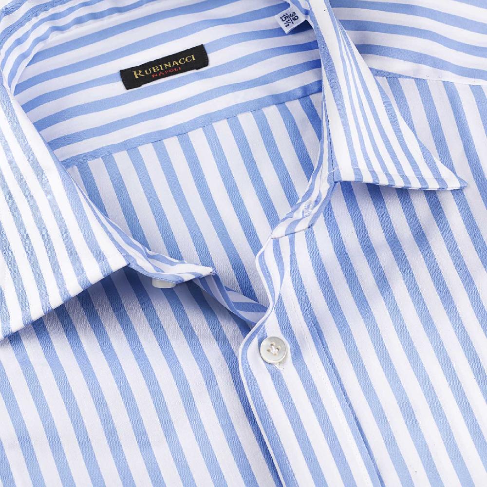 Rubinacci Camicia in cotone rigato bianco e celeste Online Outlet