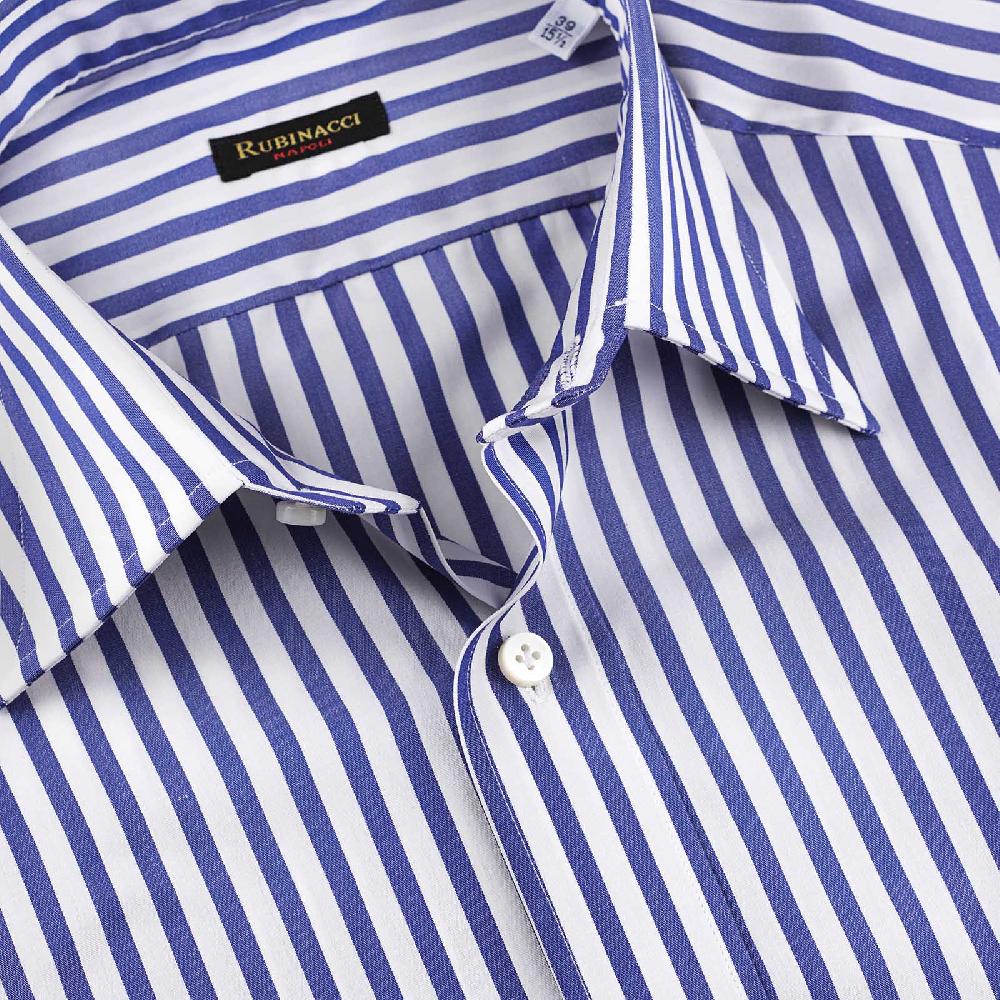 Rubinacci Camicia in cotone rigato bianco e blu Offerta temporanea