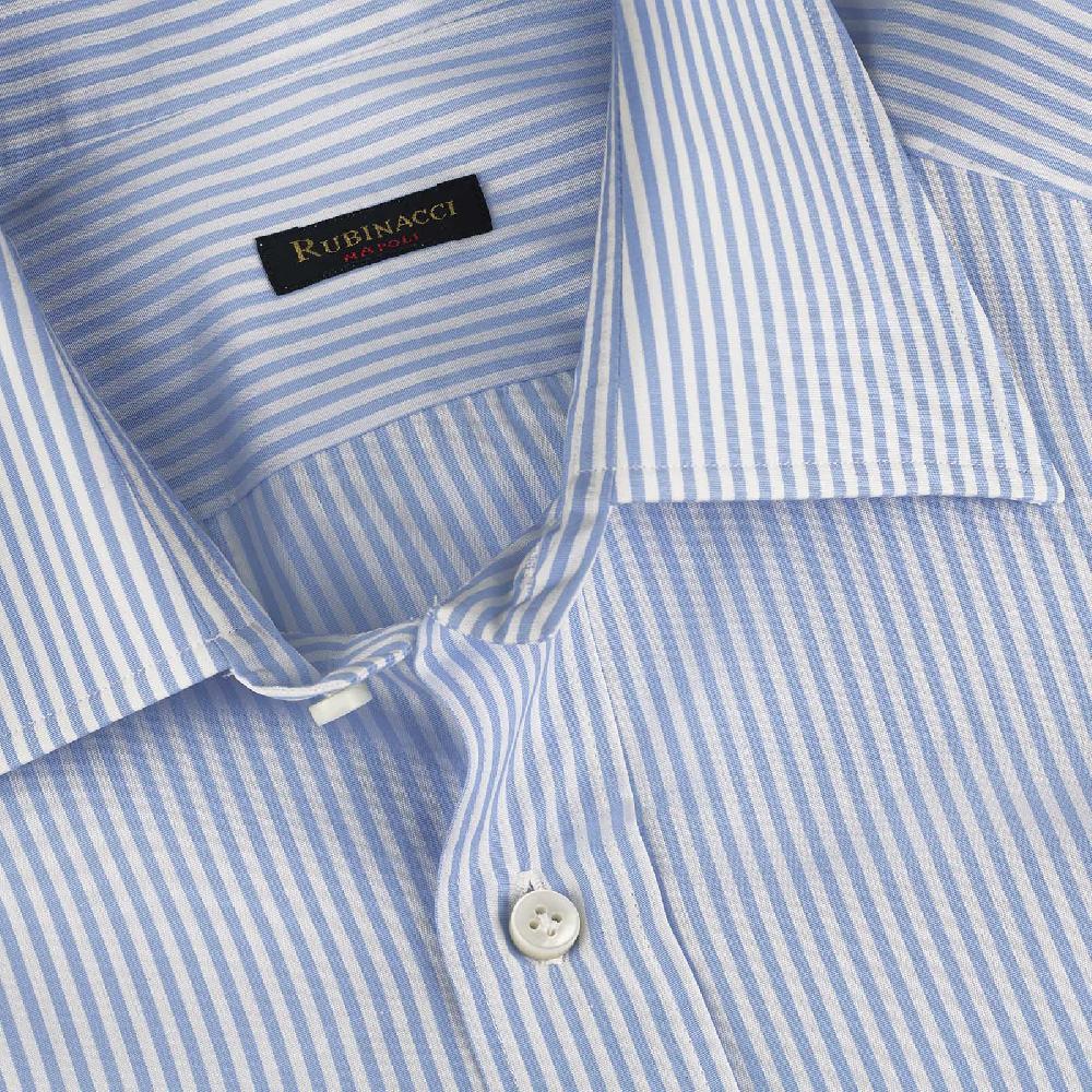 Rubinacci Camicia in cotone rigato bianco e celeste Bestseller