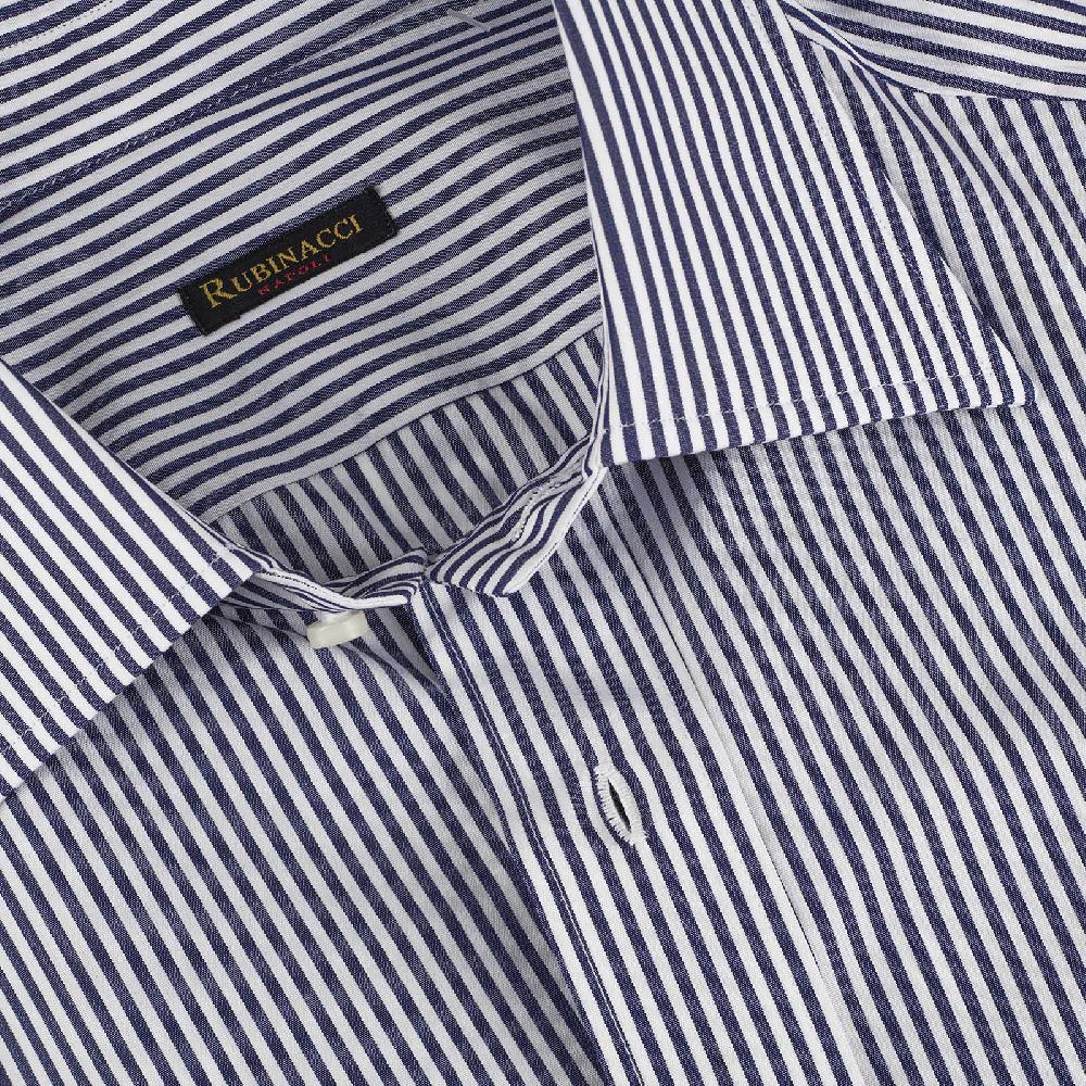 Rubinacci Camicia in cotone rigato bianco e blu Offerte stagionali