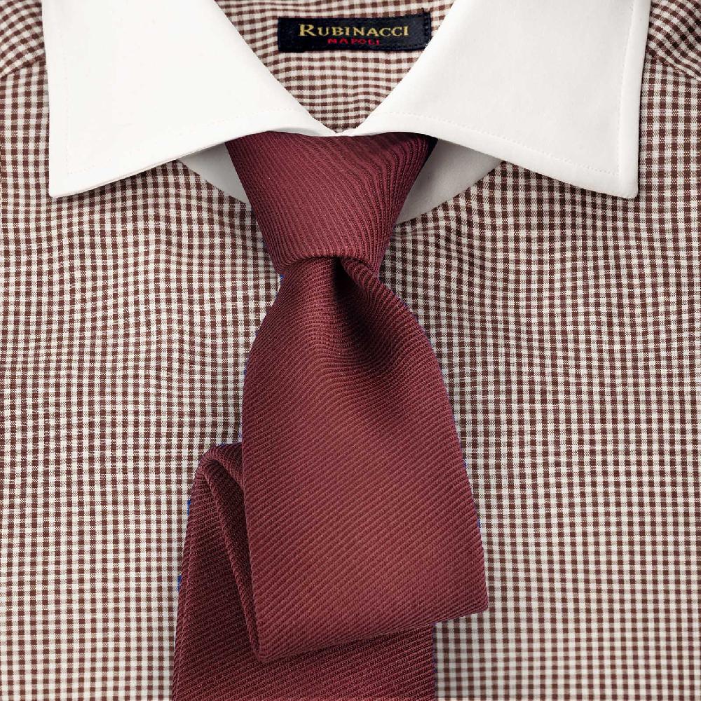 Rubinacci Camicia con collo bianco quadretto marrone Fino al 50% di sconto