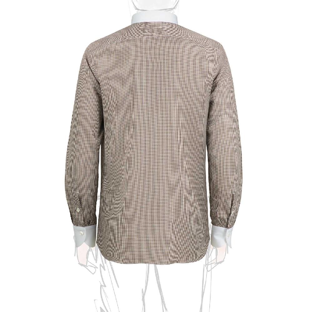 Rubinacci Camicia con collo bianco quadretto marrone Fino al 50% di sconto
