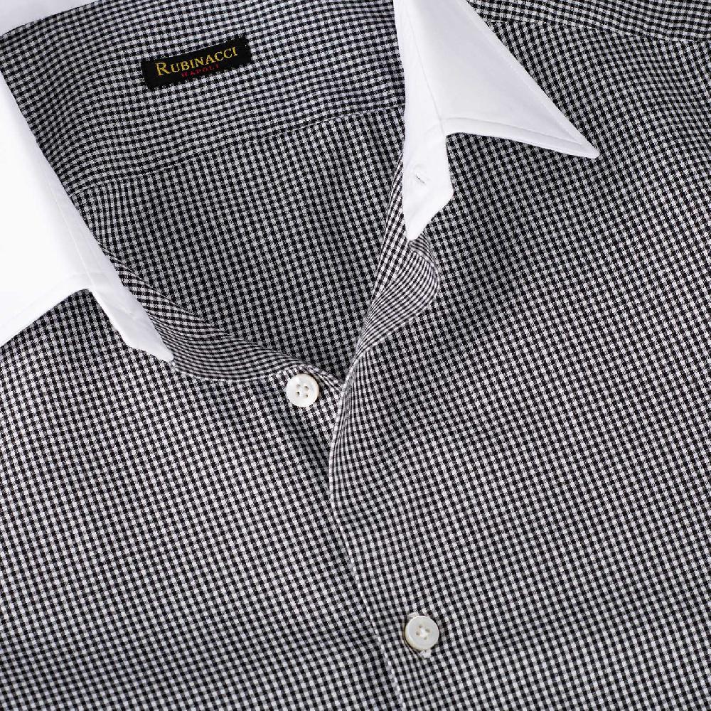 Rubinacci Camicia con collo bianco quadretto nero Fino al 60% di sconto