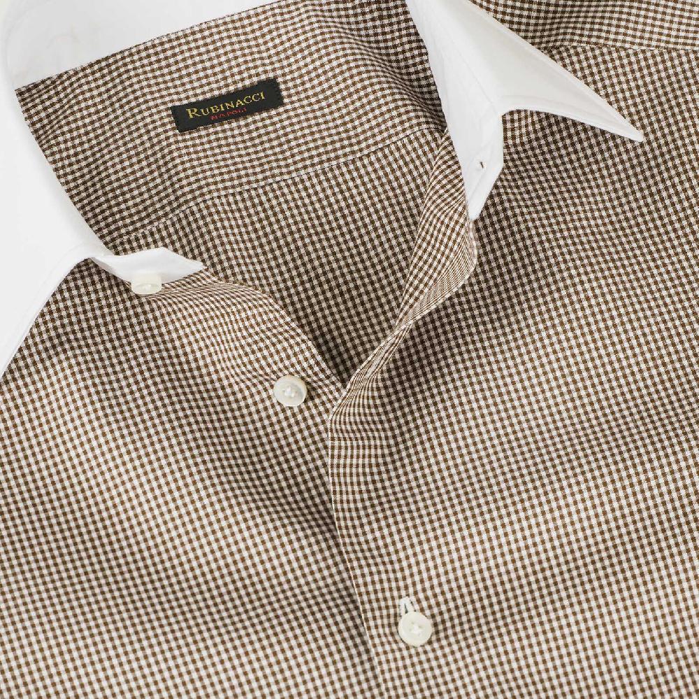 Rubinacci Camicia con collo bianco quadretto marrone Fino al 65% di sconto