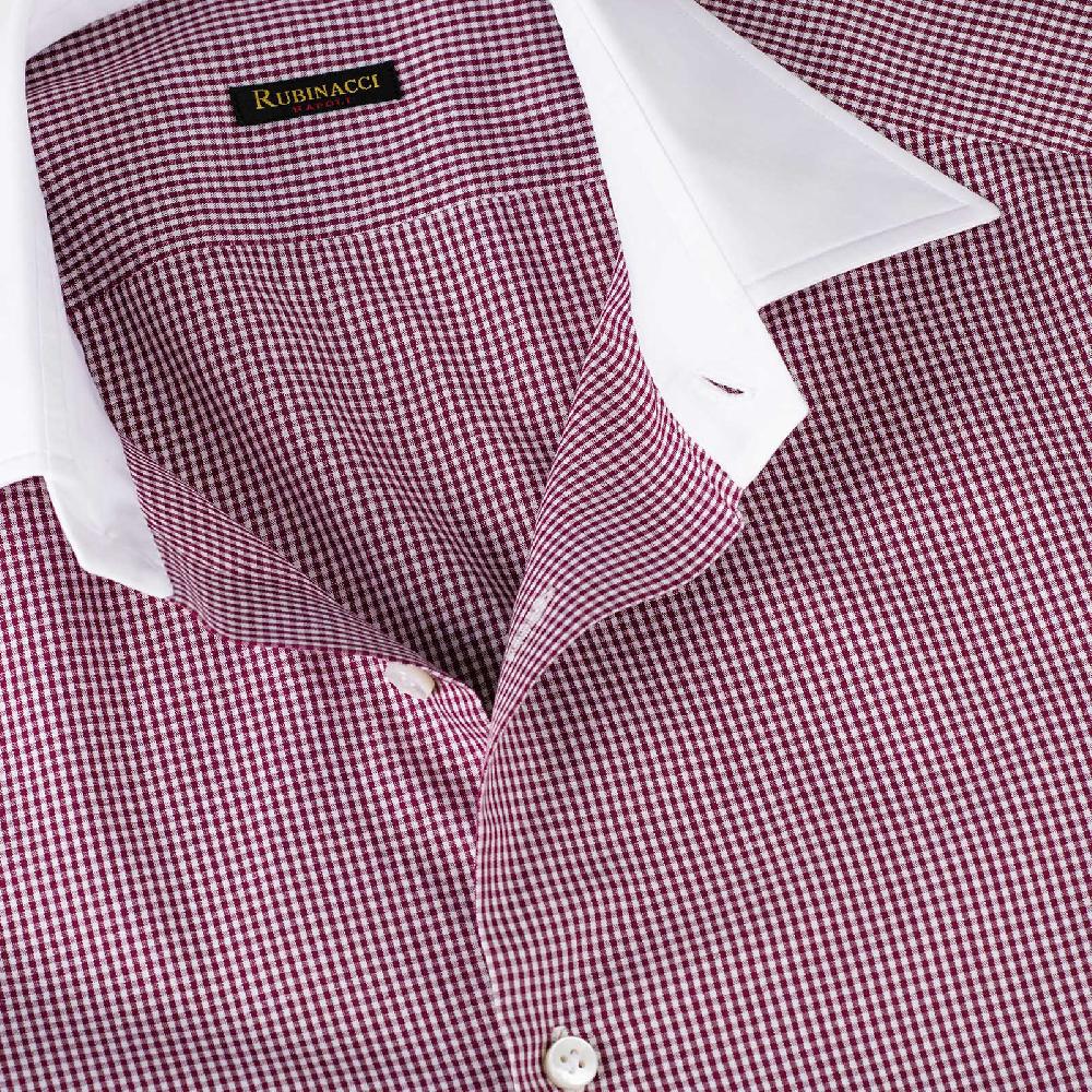 Rubinacci Camicia con collo bianco quadretto bordeaux Only for today