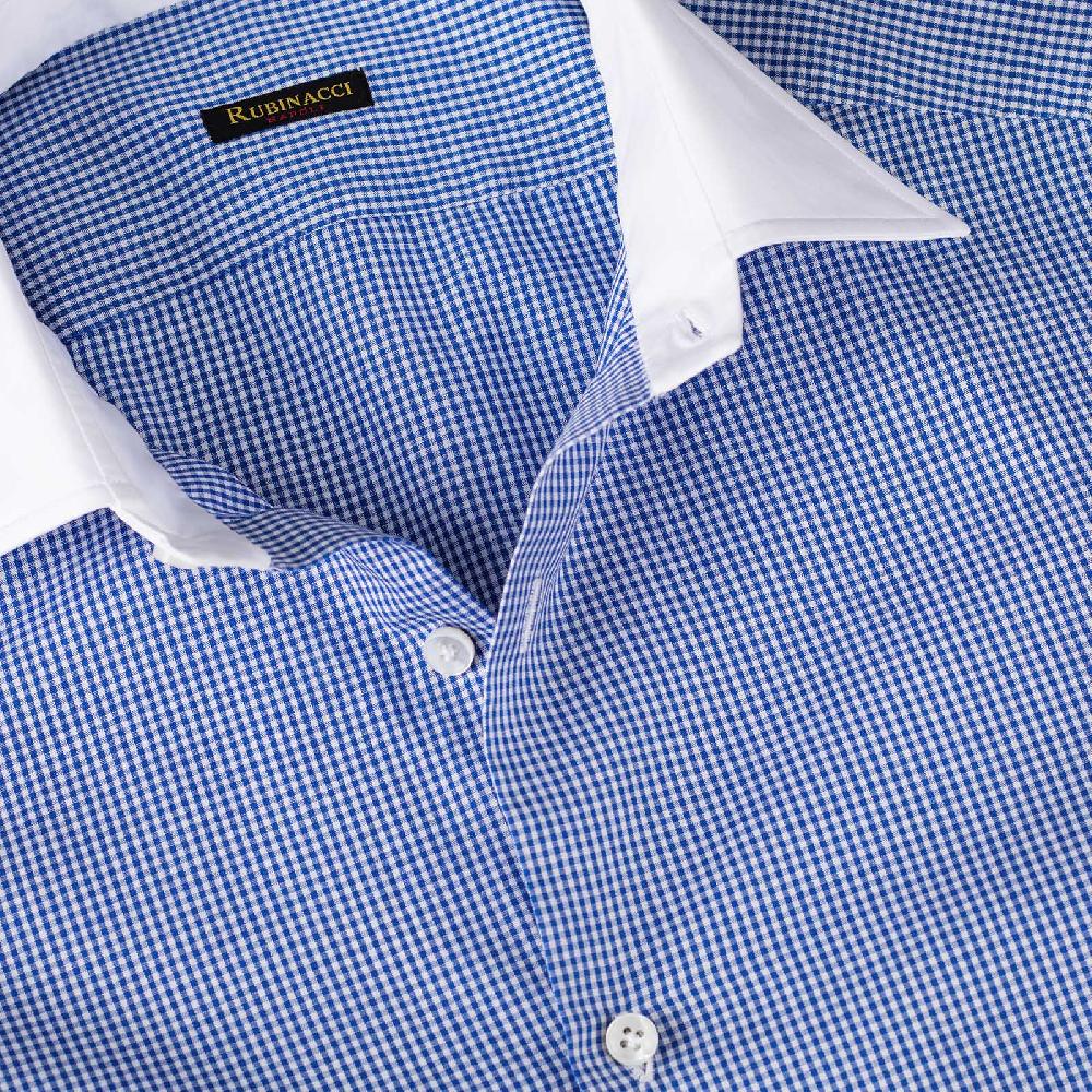 Rubinacci Camicia con collo bianco quadretto blu Offerta speciale della fabbrica