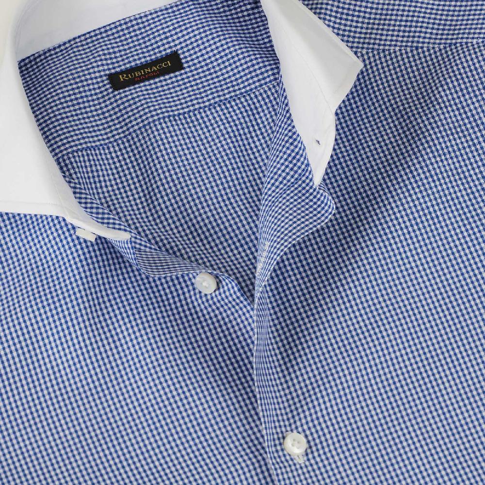 Rubinacci Camicia con collo bianco quadretto blu Sostegno trimestrale
