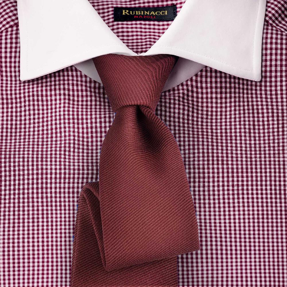 Rubinacci Camicia con collo bianco quadretto bordeaux Fino al 55% di sconto