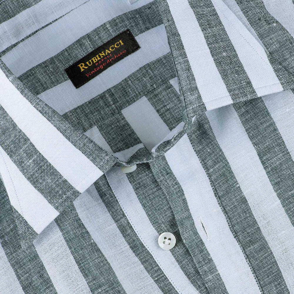 Rubinacci Polo in lino rigato verde Officina