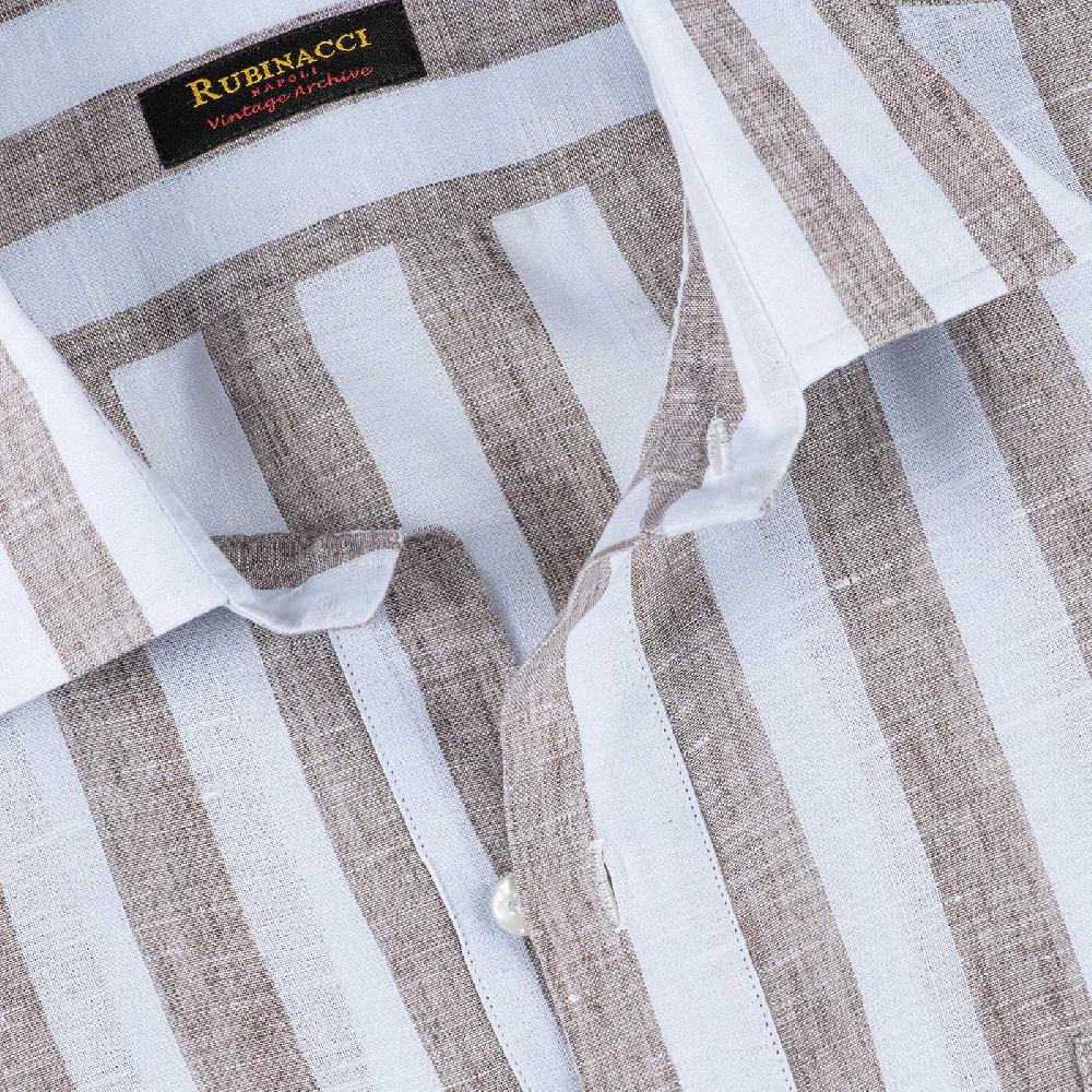 Rubinacci Polo in lino rigato nocciola Limitato a 3 giorni