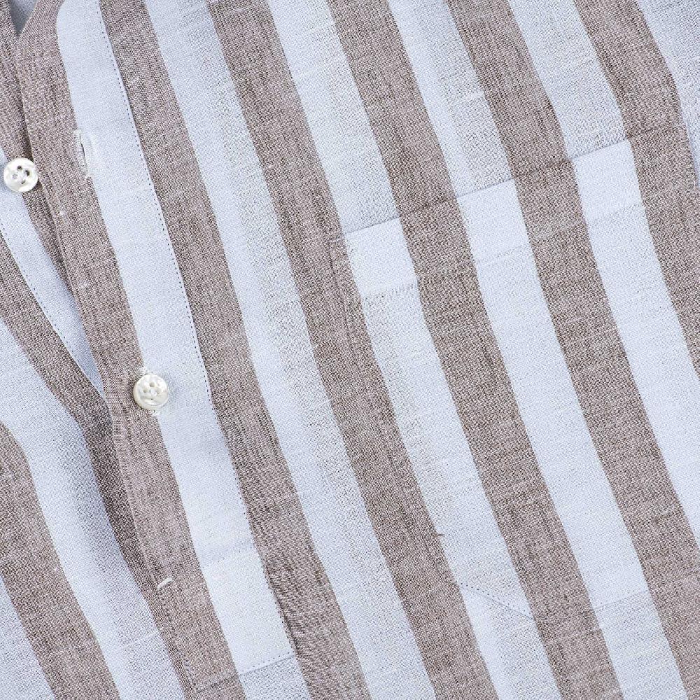 Rubinacci Polo in lino rigato nocciola Limitato a 3 giorni