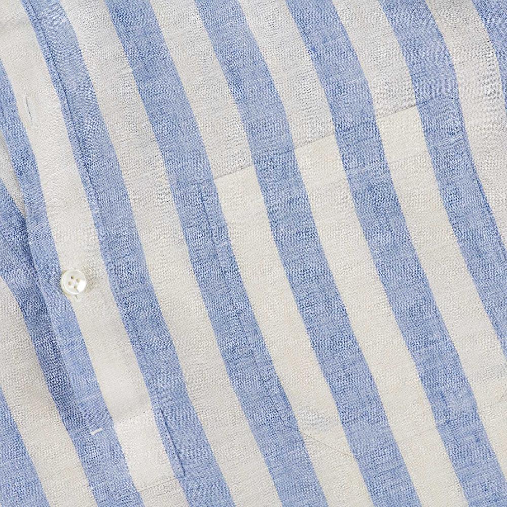 Rubinacci Polo in lino rigato azzurro Esporta salva