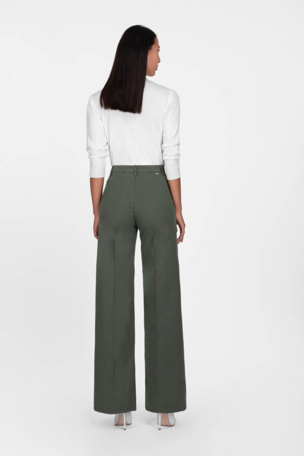 Sartoria Tramarossa PANTALONE AMELIA WIDE LEG IN GABARDINA DI COTONE VERDE Qualità