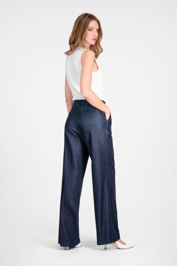 Sartoria Tramarossa PANTALONE AURELIA WIDE LEG IN GABARDINA DI COTONE BLU SCURO Pezzi Unici