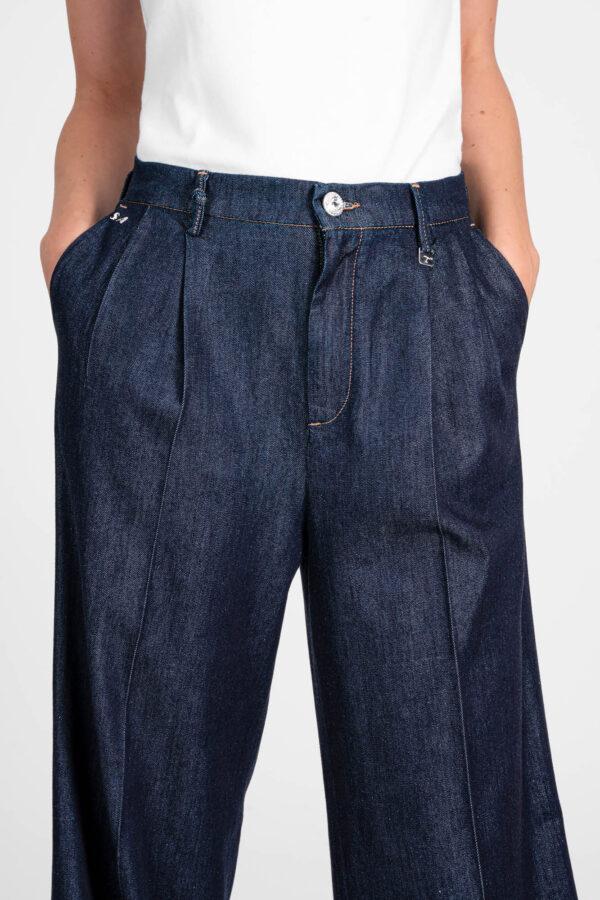 Sartoria Tramarossa PANTALONE AURELIA WIDE LEG IN GABARDINA DI COTONE BLU SCURO Pezzi Unici