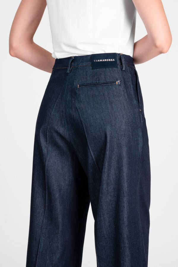 Sartoria Tramarossa PANTALONE AURELIA WIDE LEG IN GABARDINA DI COTONE BLU SCURO Pezzi Unici