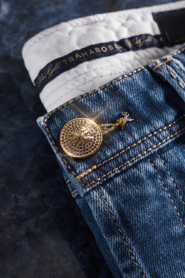 Sartoria Tramarossa JEANS LEONARDO BUTTONS REGULAR IN DENIM ZIRCONI MARRONI BLU MEDIO Affare Del Giorno