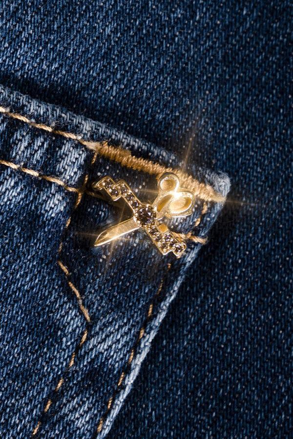 Sartoria Tramarossa JEANS LEONARDO BUTTONS REGULAR IN DENIM ZIRCONI MARRONI BLU MEDIO Affare Del Giorno