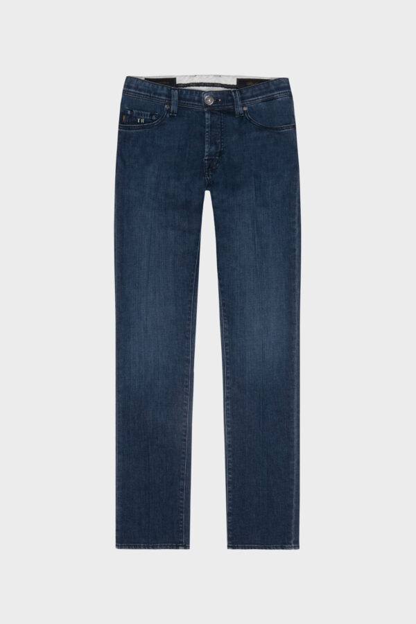 Sartoria Tramarossa JEANS LEONARDO BUTTONS REGULAR IN ZIRCONI NERI BLU MEDIO Prezzo Ridotto