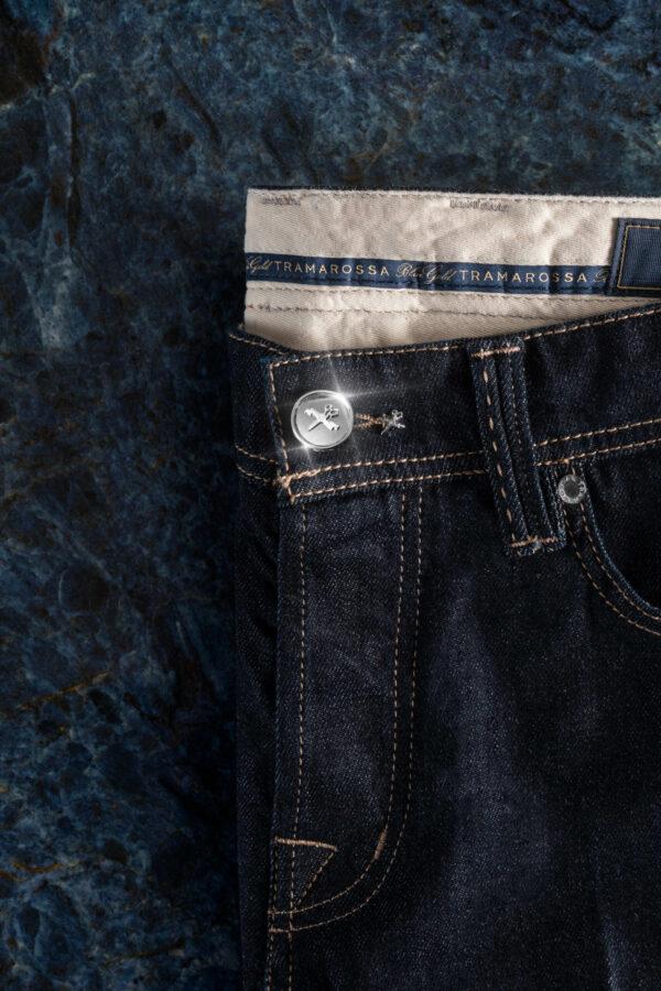 Sartoria Tramarossa JEANS LEONARDO BUTTONS REGULAR IN DENIM ARGENTO 925 BLU SCURO Sottocosto