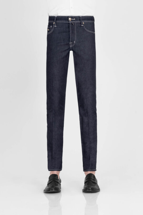 Sartoria Tramarossa JEANS LEONARDO BUTTONS REULAR IN DENIM LIZARD FUCSIA BLU SCURO Novità