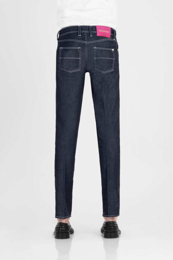 Sartoria Tramarossa JEANS LEONARDO BUTTONS REULAR IN DENIM LIZARD FUCSIA BLU SCURO Novità
