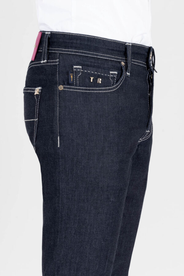 Sartoria Tramarossa JEANS LEONARDO BUTTONS REULAR IN DENIM LIZARD FUCSIA BLU SCURO Novità