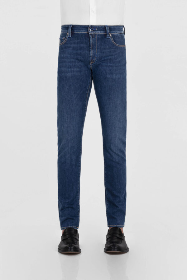 Sartoria Tramarossa JEANS LEONARDO ZIP SS SLIM IN DENIM CON STAMPA INTERNA BLU SCURO Soddisfazione Garantita