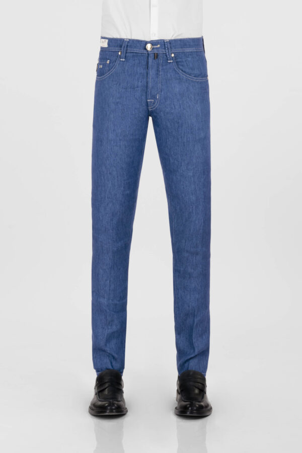 Sartoria Tramarossa PANTALONE LEONARDO BUTTONS REGULAR IN LINO BLU MEDIO Vendita Economica