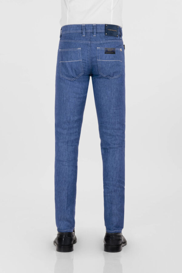 Sartoria Tramarossa PANTALONE LEONARDO BUTTONS REGULAR IN LINO BLU MEDIO Vendita Economica