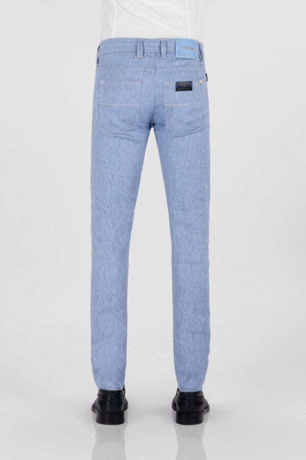 Sartoria Tramarossa PANTALONE LEONARDO BUTTONS REGULAR IN LINO BLU CHIARO Saldi Di Fabbrica