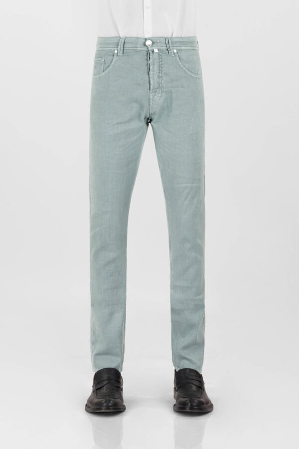 Sartoria Tramarossa PANTALONE LEONARDO BUTTONS REGULAR IN LINO VERDE Negozio online di fabbrica