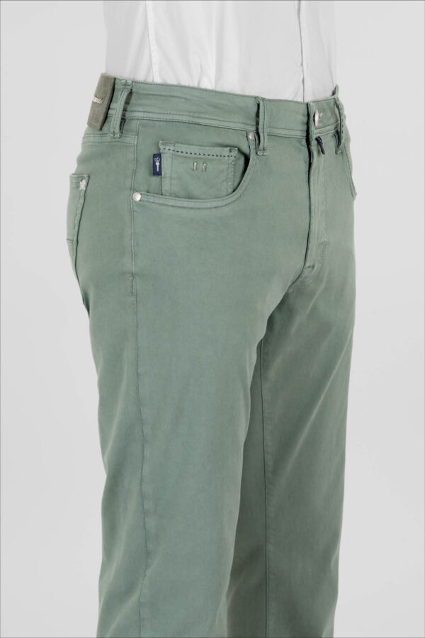 Sartoria Tramarossa PANTALONE MICHELANGELO ZIP SS REGULAR IN GABARDINA DI COTONE STRETCH VERDE Offerta