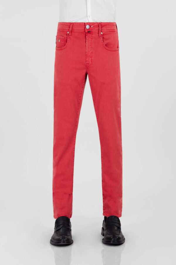 Sartoria Tramarossa PANTALONE LEONARDO ZIP SS SLIM IN GABARDINA DI COTONE STRETCH ROSSO Offerta Giorno del Papà