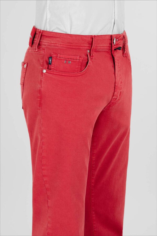Sartoria Tramarossa PANTALONE LEONARDO ZIP SS SLIM IN GABARDINA DI COTONE STRETCH ROSSO Offerta Giorno del Papà