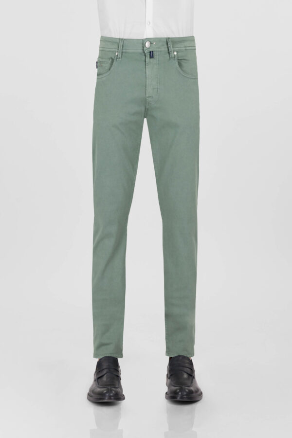 Sartoria Tramarossa PANTALONE LEONARDO ZIP SS SLIM IN GABARDINA DI COTONE STRETCH VERDE In Saldo