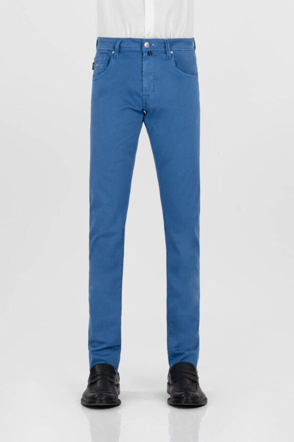 Sartoria Tramarossa PANTALONE LEONARDO ZIP SS SLIM IN GABARDINA DI COTONE STRETCH BLU MEDIO Nuova