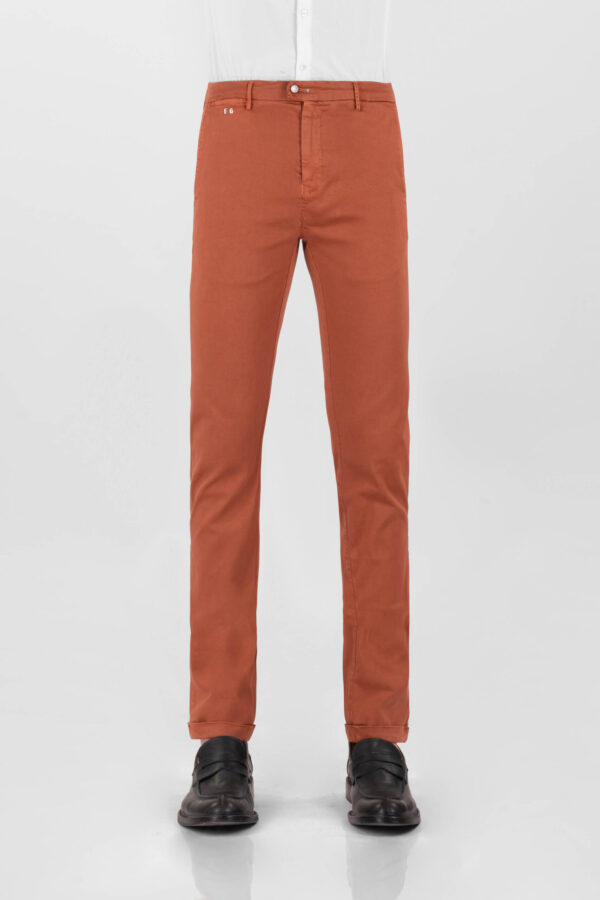 Sartoria Tramarossa PANTALONE LUIS SLIM IN GABARDINA LEGGERA DI COTONE STRETCH ARANCIONE Moda
